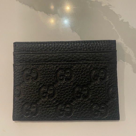 Gucci black Micro Guccisimma embossed leather men’s wallet NEW - Picture 2 of 5